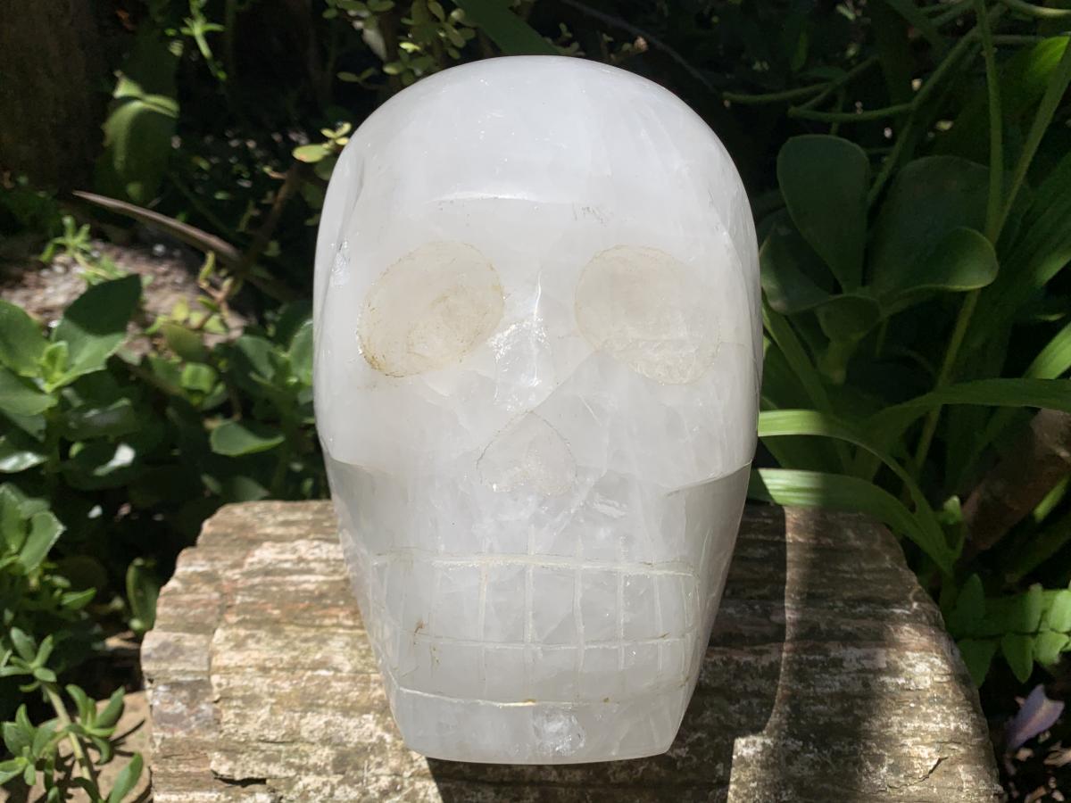 Hand Made Large White Quartz Crystal Skull Carving x 1 From Madagascar