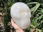 Hand Made Large White Quartz Crystal Skull Carving x 1 From Madagascar