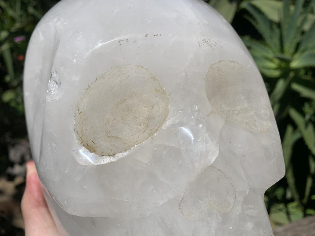 Hand Made Large White Quartz Crystal Skull Carving x 1 From Madagascar