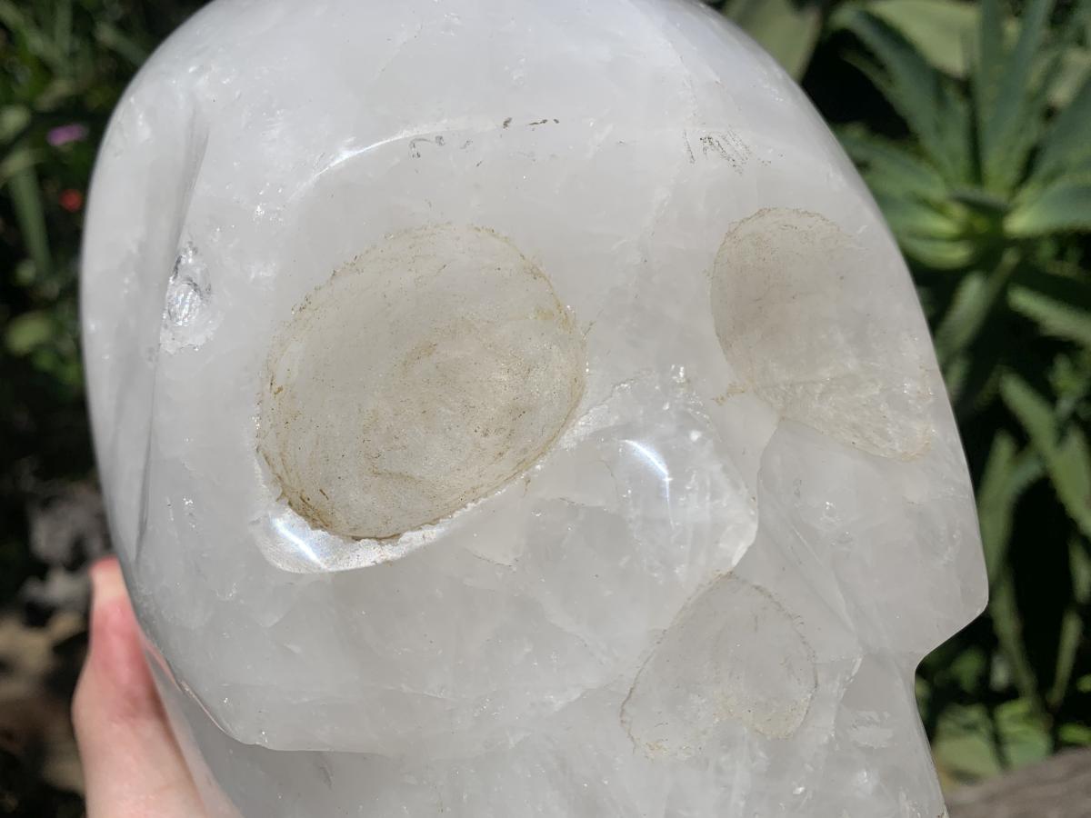 Hand Made Large White Quartz Crystal Skull Carving x 1 From Madagascar