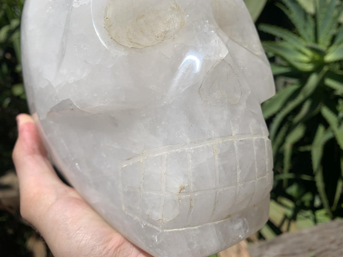 Hand Made Large White Quartz Crystal Skull Carving x 1 From Madagascar