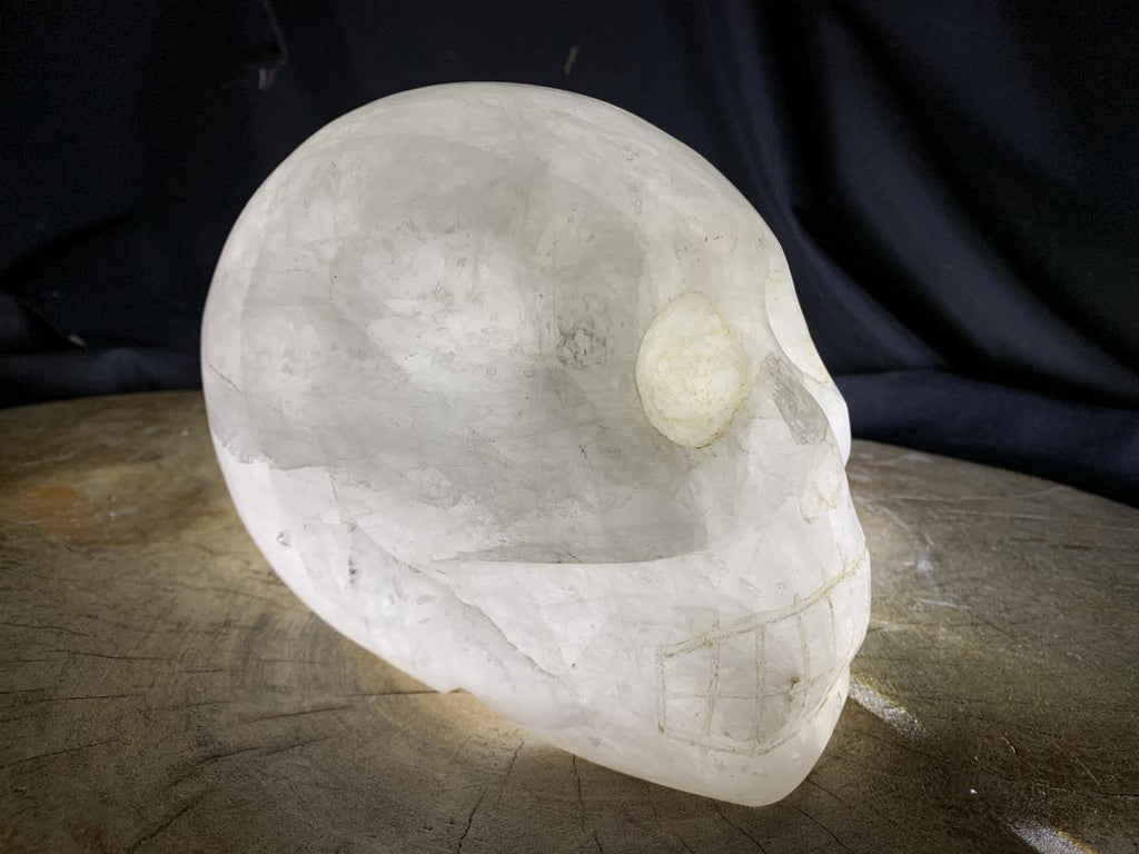Hand Made Large White Quartz Crystal Skull Carving x 1 From Madagascar