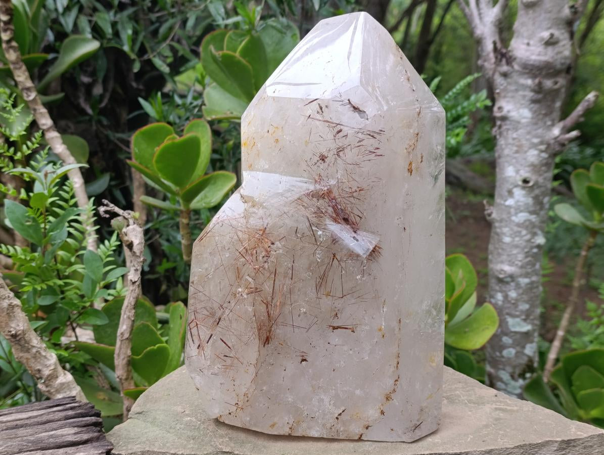 Polished XL Gold and Copper Rutile Quartz Crystal x 1 From Madagascar