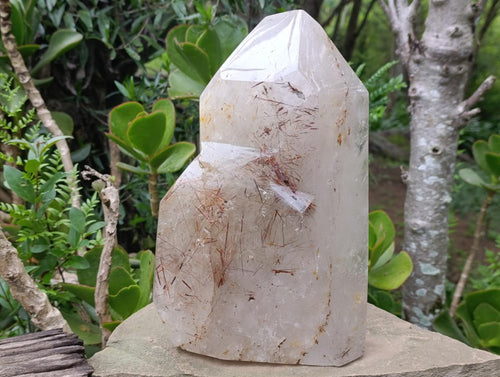 Polished XL Gold and Copper Rutile Quartz Crystal x 1 From Madagascar