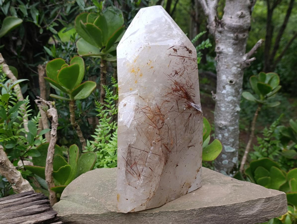 Polished XL Gold and Copper Rutile Quartz Crystal x 1 From Madagascar