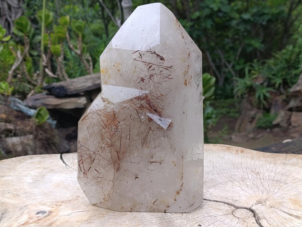 Polished XL Gold and Copper Rutile Quartz Crystal x 1 From Madagascar