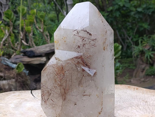 Polished XL Gold and Copper Rutile Quartz Crystal x 1 From Madagascar