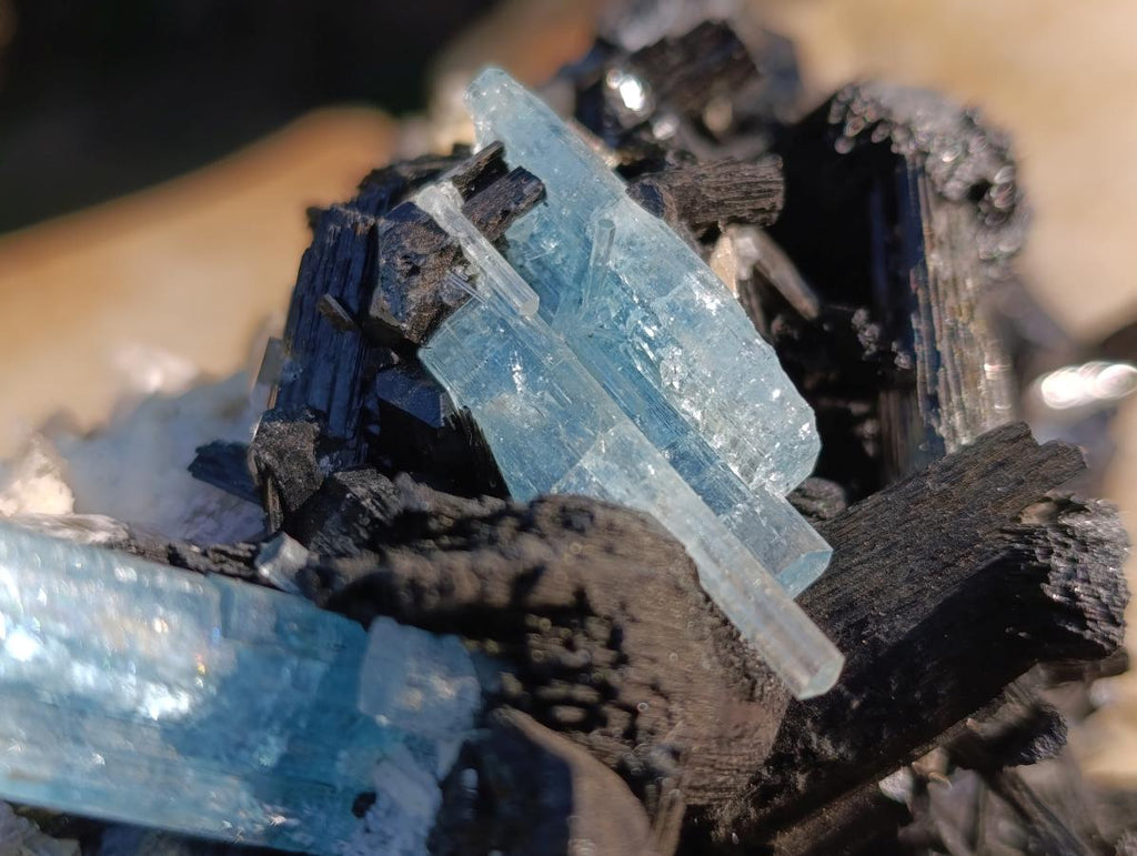 Natural Large Cluster of Gemmy Aquamarine and Black Tourmaline Specimen x 1 From Erongo, Namibia
