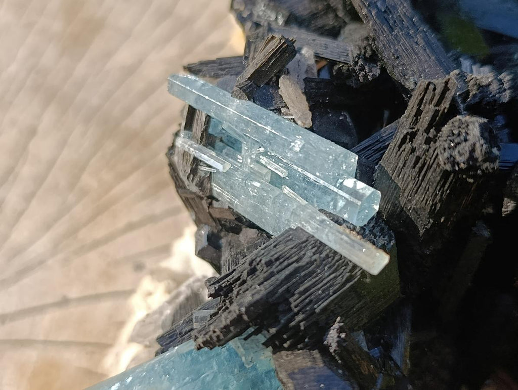 Natural Large Cluster of Gemmy Aquamarine and Black Tourmaline Specimen x 1 From Erongo, Namibia