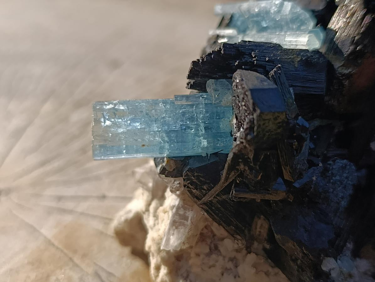 Natural Large Cluster of Gemmy Aquamarine and Black Tourmaline Specimen x 1 From Erongo, Namibia