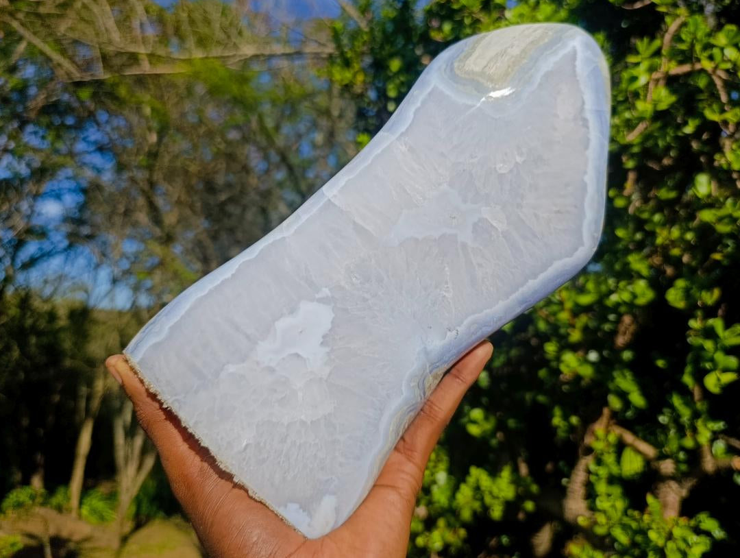 Polished Large Blue Lace Agate Standing Display Piece x 1 From Nsanje, Malawi