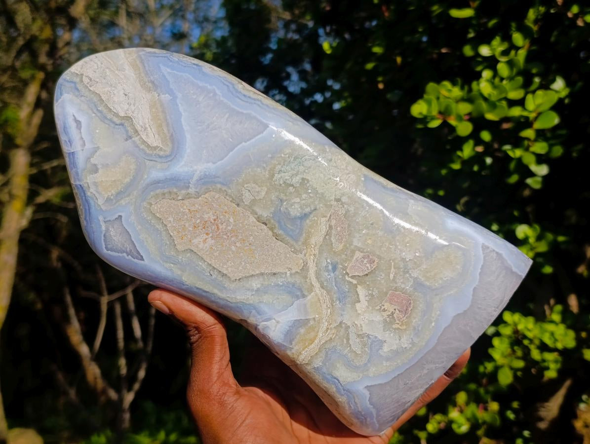 Polished Large Blue Lace Agate Standing Display Piece x 1 From Nsanje, Malawi