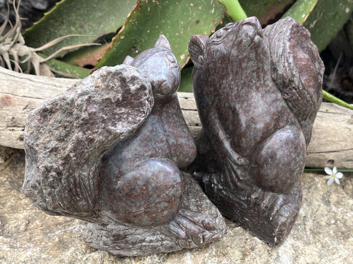 Hand Made Pair of Serpentine Squirrel Carvings x 1 From Zimbabwe