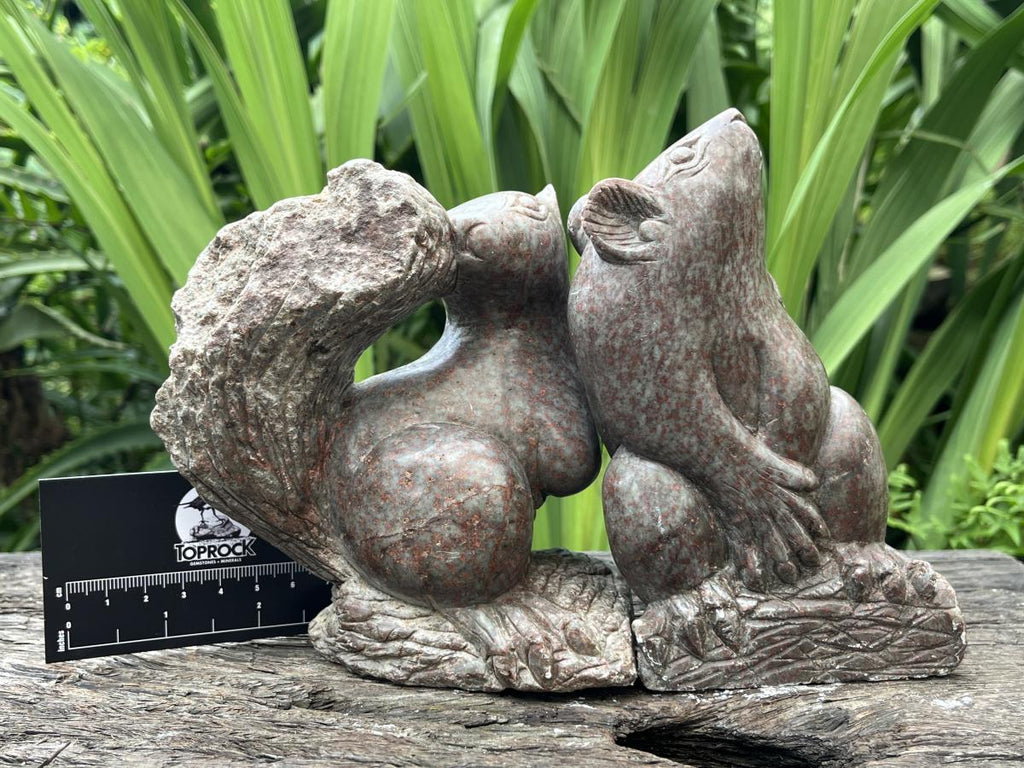 Hand Made Pair of Serpentine Squirrel Carvings x 1 From Zimbabwe