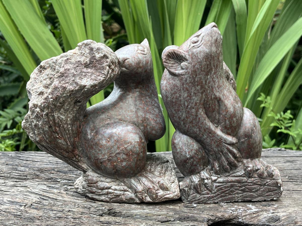 Hand Made Pair of Serpentine Squirrel Carvings x 1 From Zimbabwe