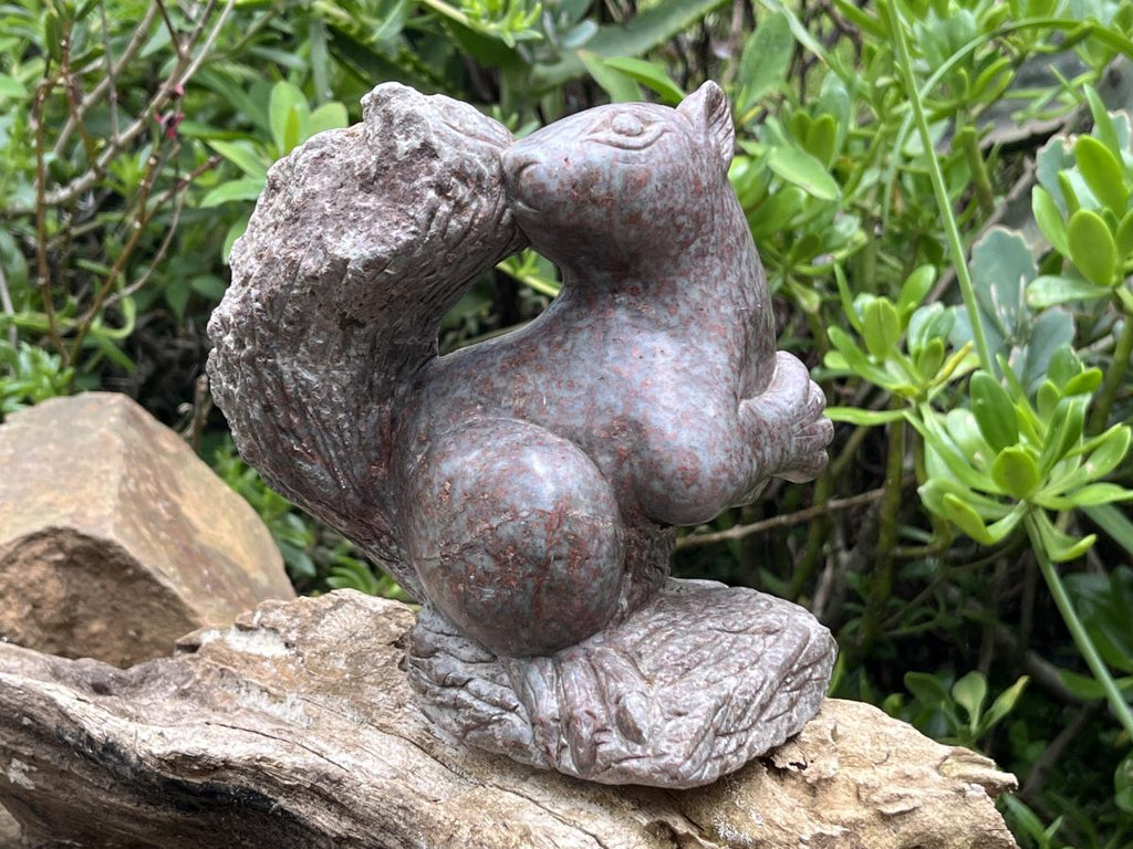 Hand Made Pair of Serpentine Squirrel Carvings x 1 From Zimbabwe