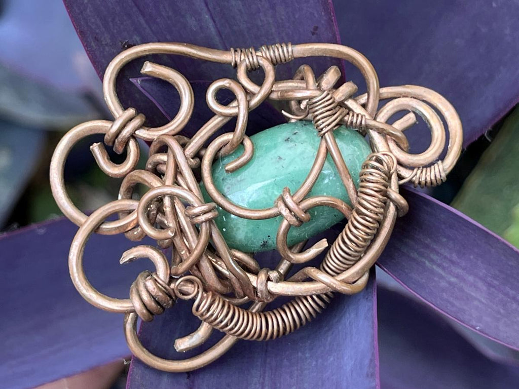 Hand Made Steampunk Jade Copper Wire Art Pendant x 1 From Rustenburg, South Africa