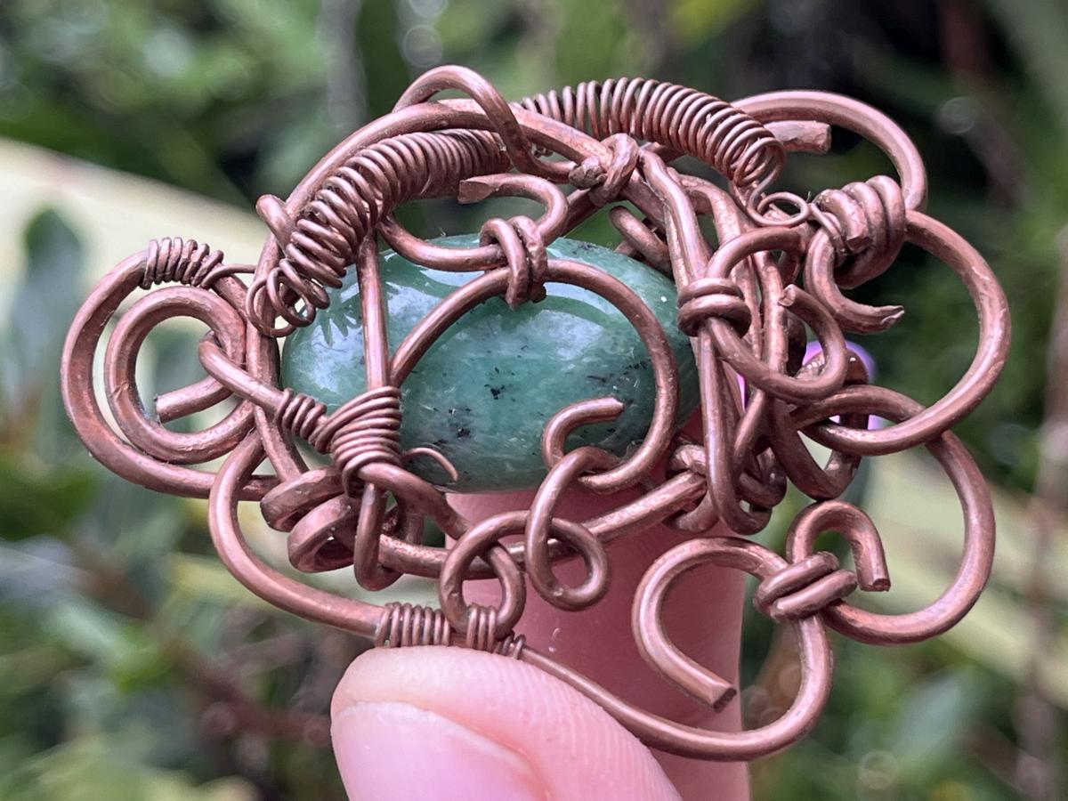 Hand Made Steampunk Jade Copper Wire Art Pendant x 1 From Rustenburg, South Africa