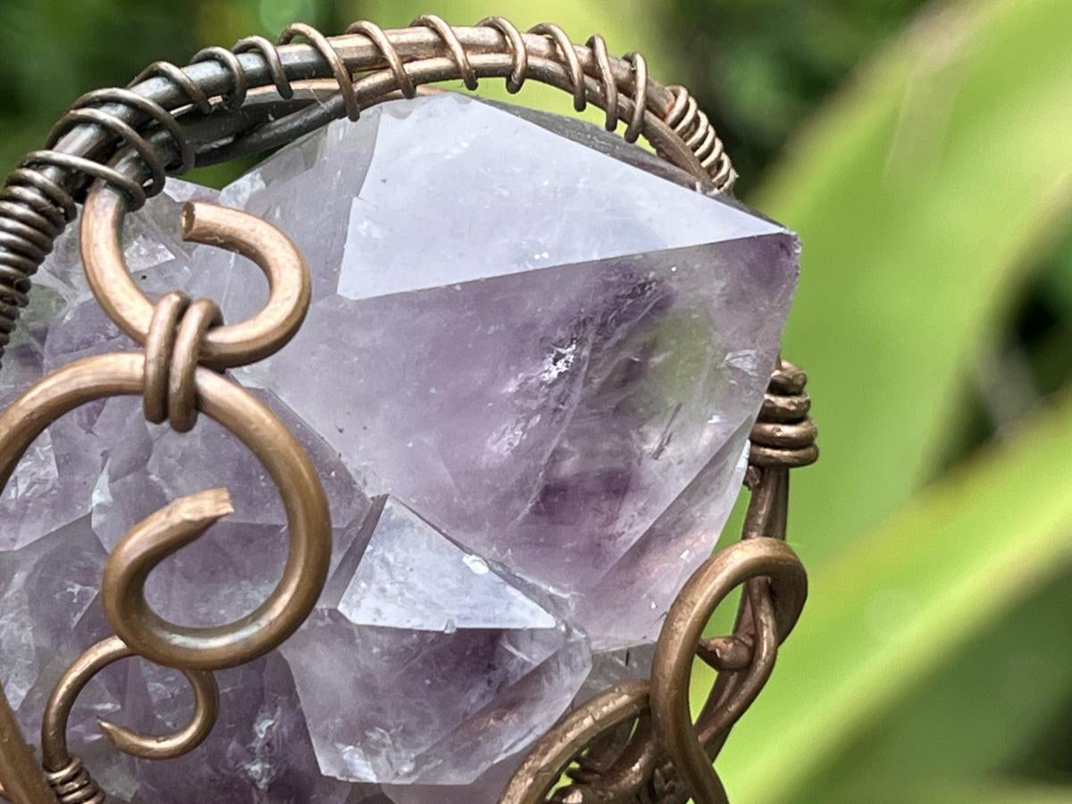 Hand Made Spirit Amethyst Copper Wire Art Pendant x 1 From Boekenhouthoek, South Africa
