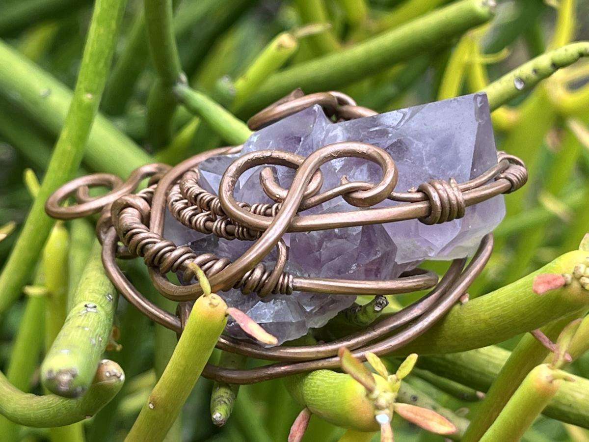 Hand Made Spirit Amethyst Copper Wire Art Pendant x 1 From Boekenhouthoek, South Africa