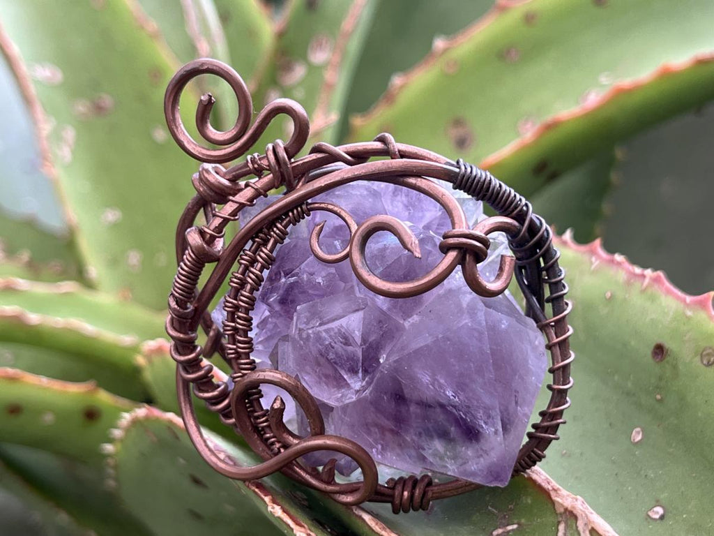 Hand Made Spirit Amethyst Copper Wire Art Pendant x 1 From Boekenhouthoek, South Africa