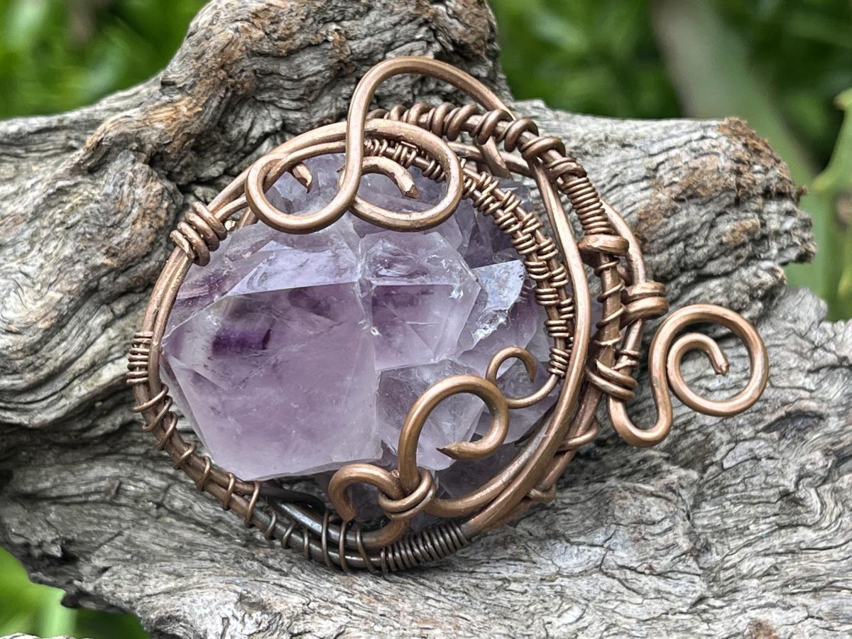 Hand Made Spirit Amethyst Copper Wire Art Pendant x 1 From Boekenhouthoek, South Africa