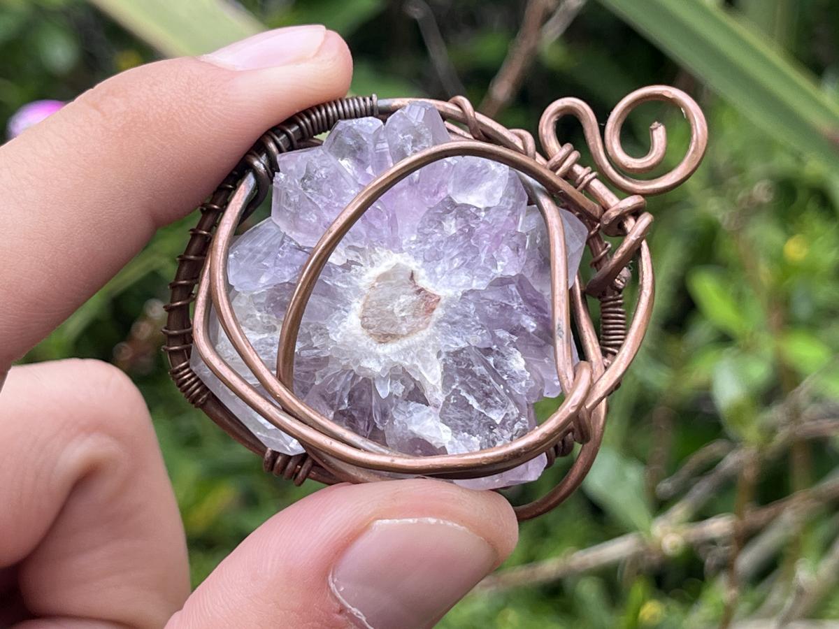 Hand Made Spirit Amethyst Copper Wire Art Pendant x 1 From Boekenhouthoek, South Africa