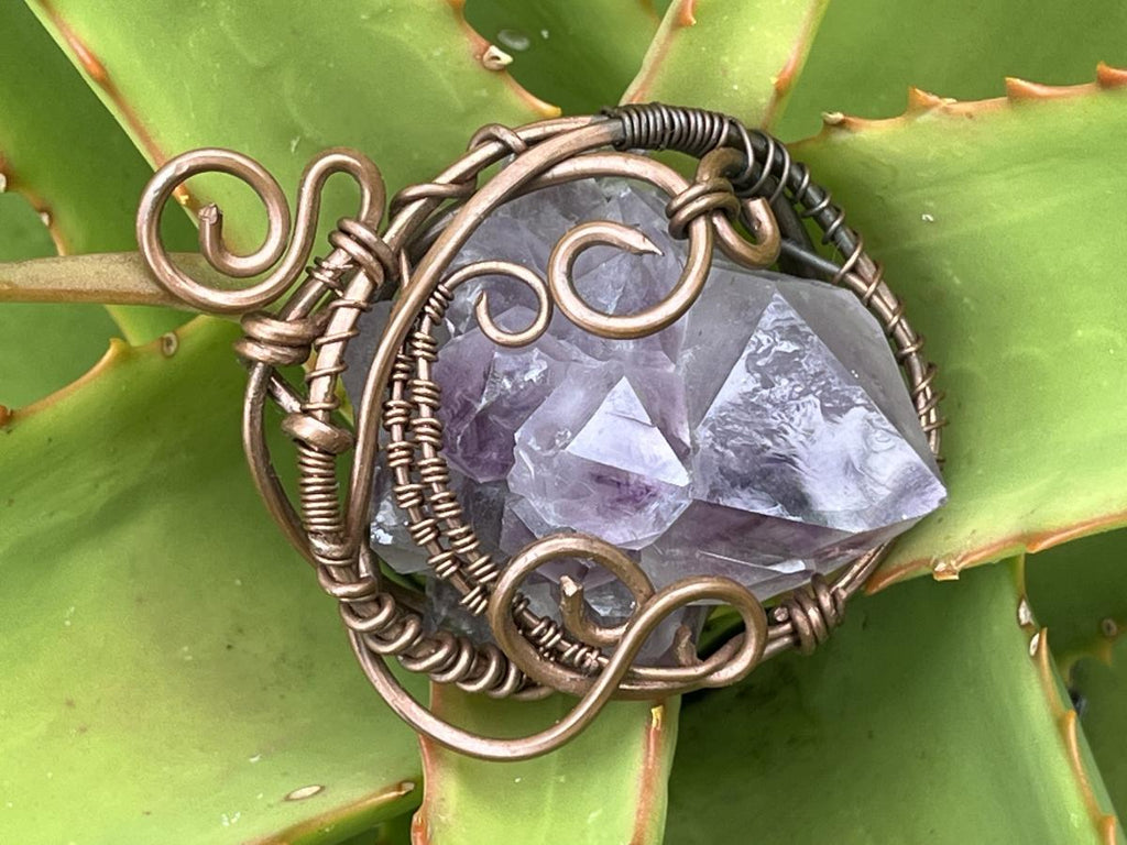 Hand Made Spirit Amethyst Copper Wire Art Pendant x 1 From Boekenhouthoek, South Africa