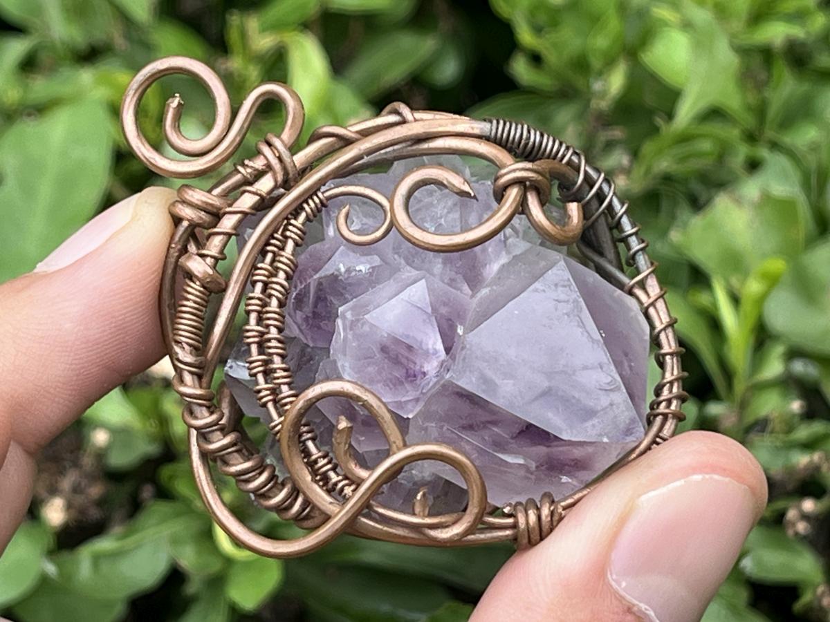 Hand Made Spirit Amethyst Copper Wire Art Pendant x 1 From Boekenhouthoek, South Africa