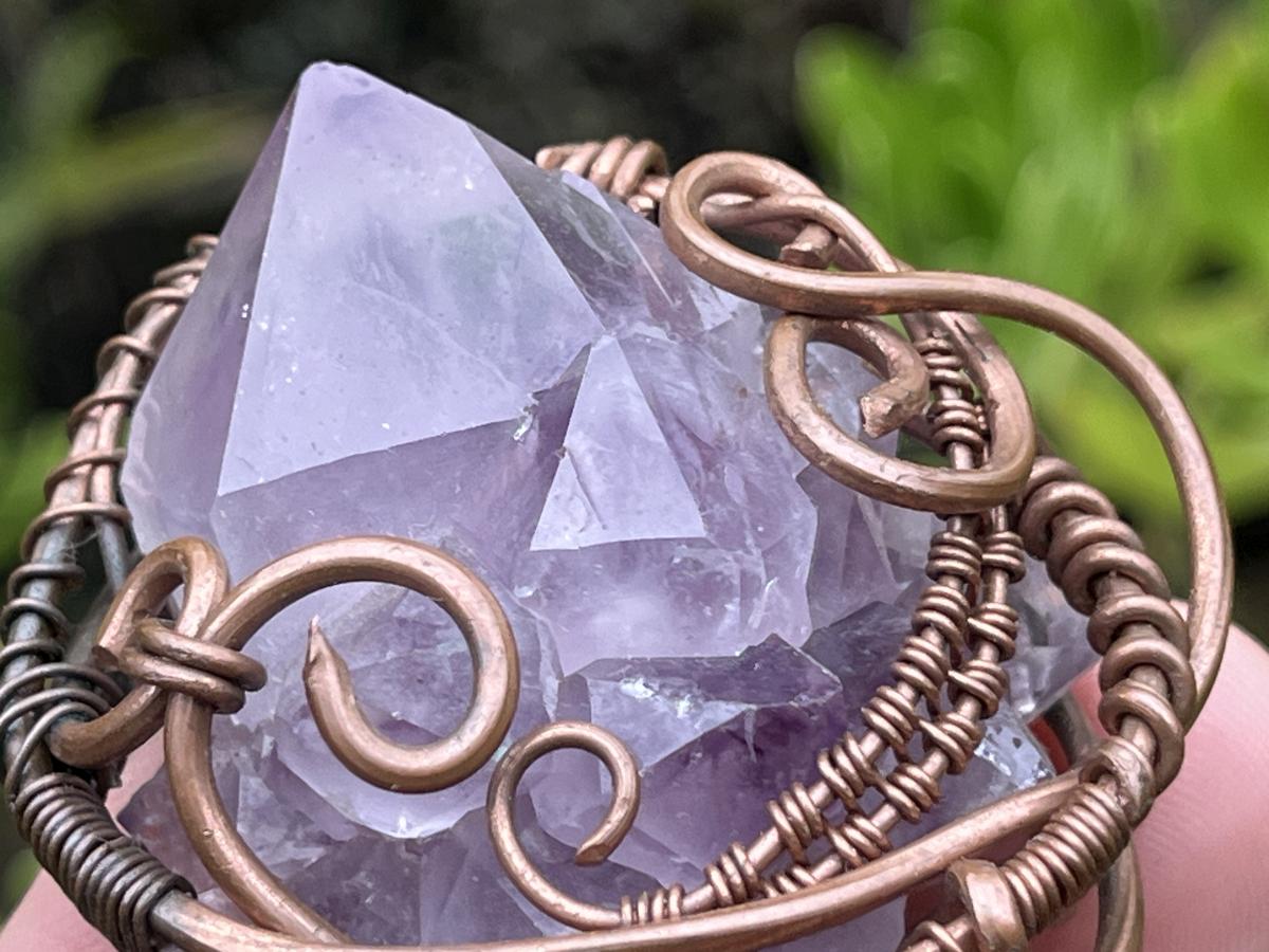 Hand Made Spirit Amethyst Copper Wire Art Pendant x 1 From Boekenhouthoek, South Africa