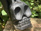 Hand Made Black Soapstone Raven on Skull Carving x 1 From Zimbabwe