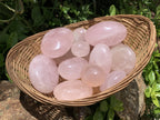 Polished Rose Quartz Palm Stone Basket Bouquet x 1 From Ambatondrazaka, Madagascar