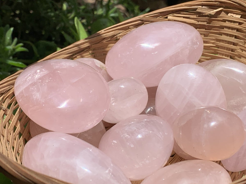 Polished Rose Quartz Palm Stone Basket Bouquet x 1 From Ambatondrazaka, Madagascar