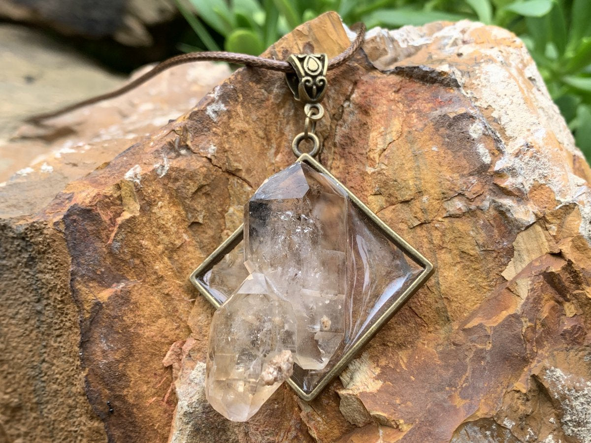 Hand Made Double Terminated Quartz Crystal Pendant x 1 From Brandberg, Namibia