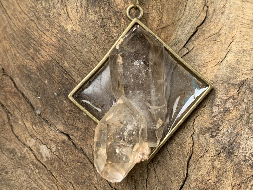 Hand Made Double Terminated Quartz Crystal Pendant x 1 From Brandberg, Namibia