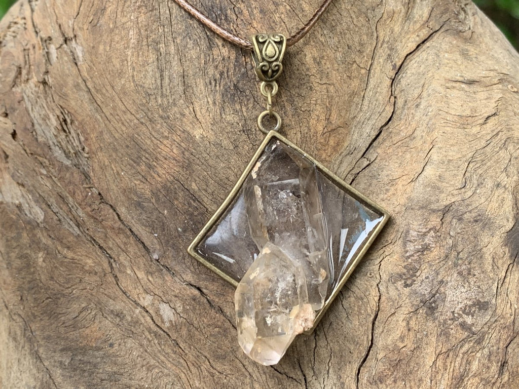Hand Made Double Terminated Quartz Crystal Pendant x 1 From Brandberg, Namibia