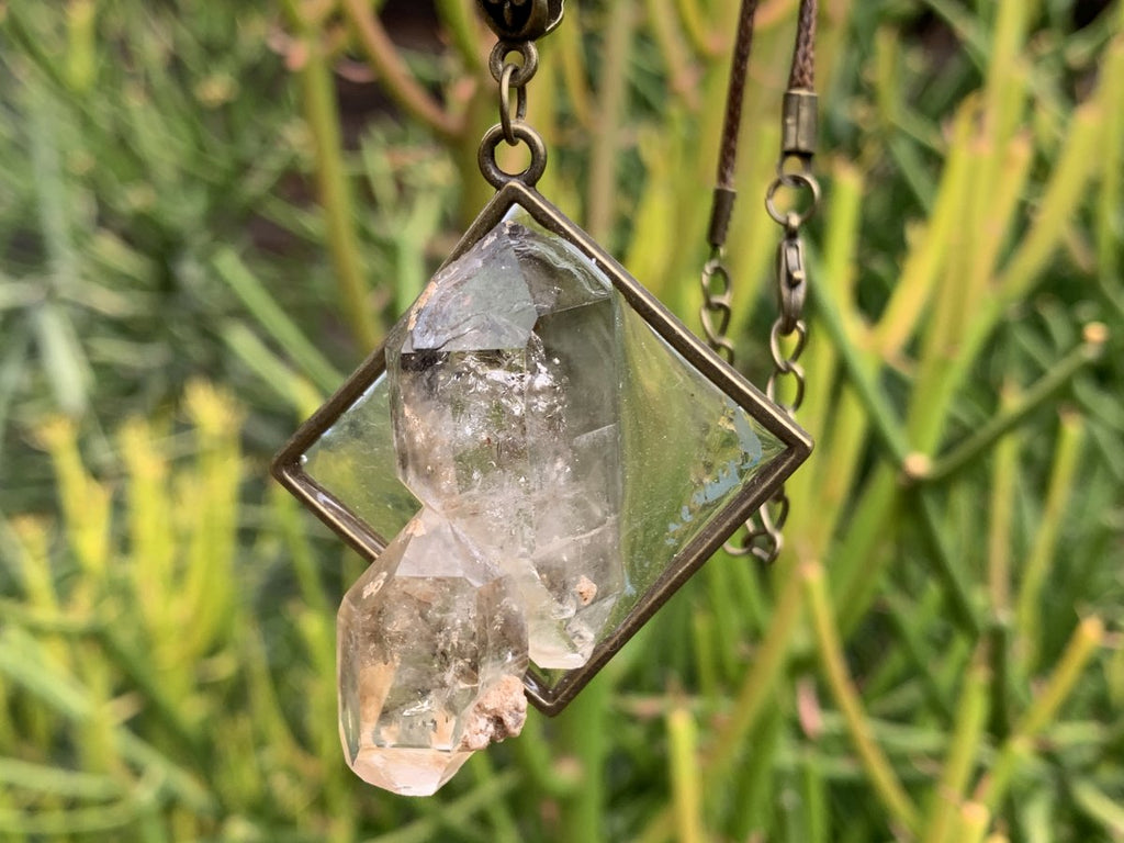 Hand Made Double Terminated Quartz Crystal Pendant x 1 From Brandberg, Namibia