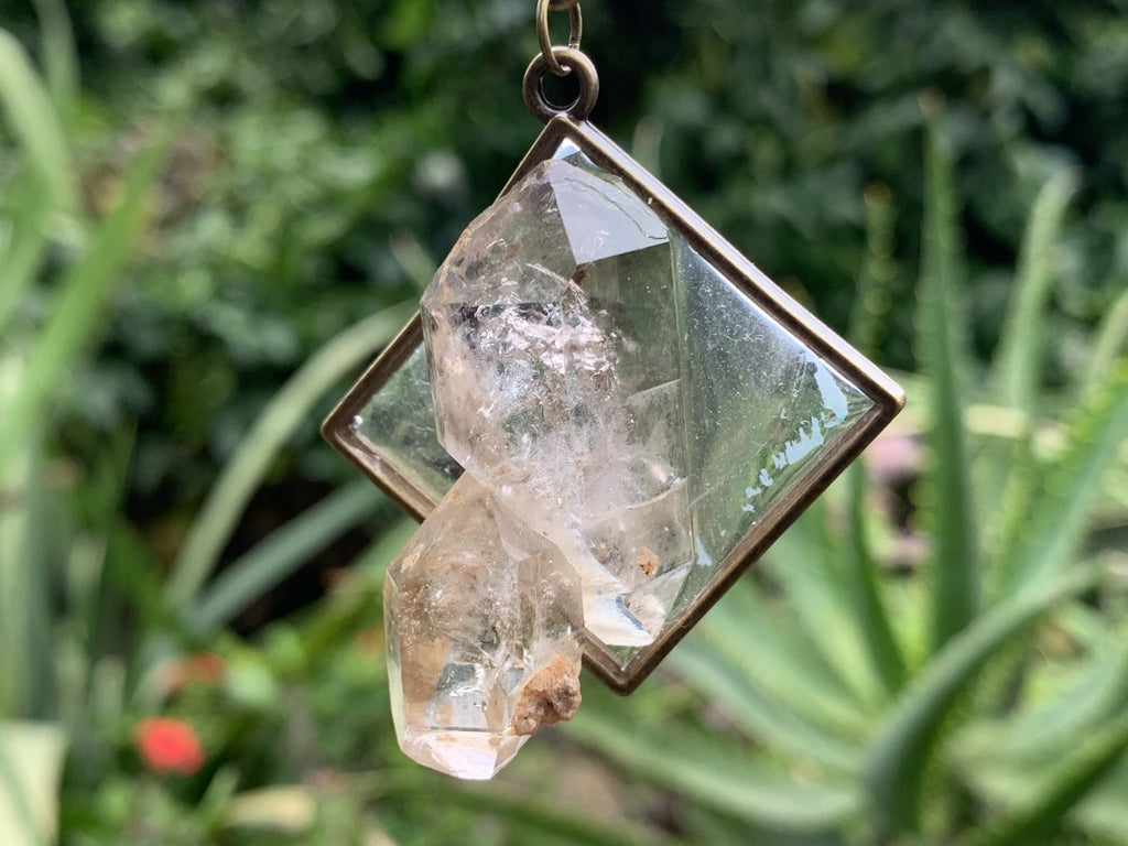 Hand Made Double Terminated Quartz Crystal Pendant x 1 From Brandberg, Namibia