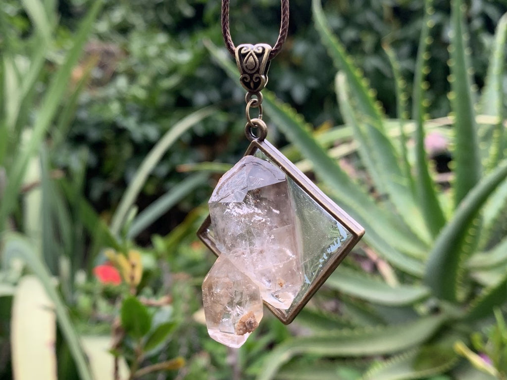 Hand Made Double Terminated Quartz Crystal Pendant x 1 From Brandberg, Namibia