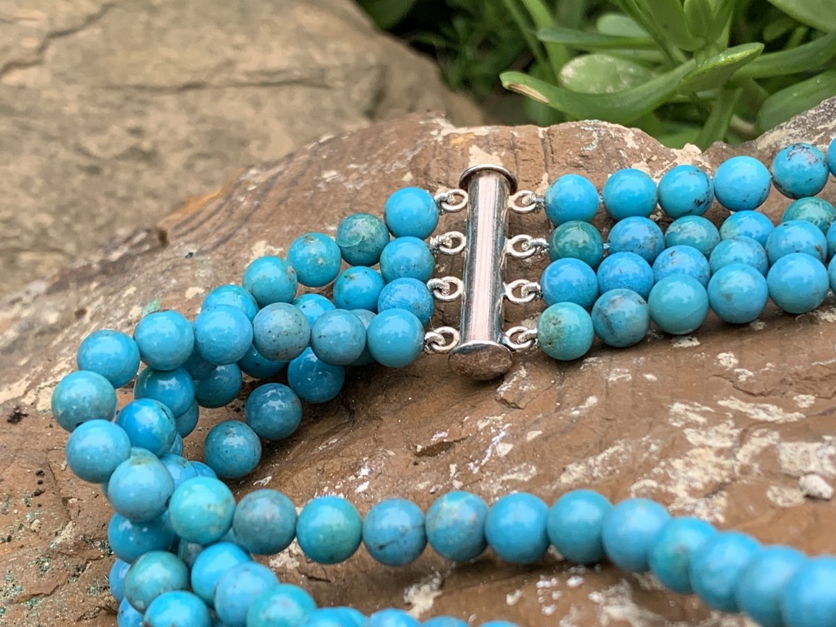 Hand Made Rare Turquoise and Red Coral Four-Tier Necklace x 1 From Mexico