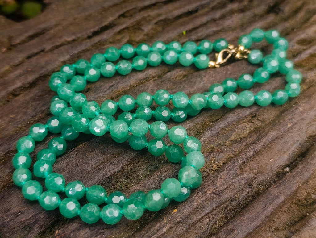 Hand Made Emerald Aventurine Faceted Bead Necklace - Sold Per Item - From Zimbabwe