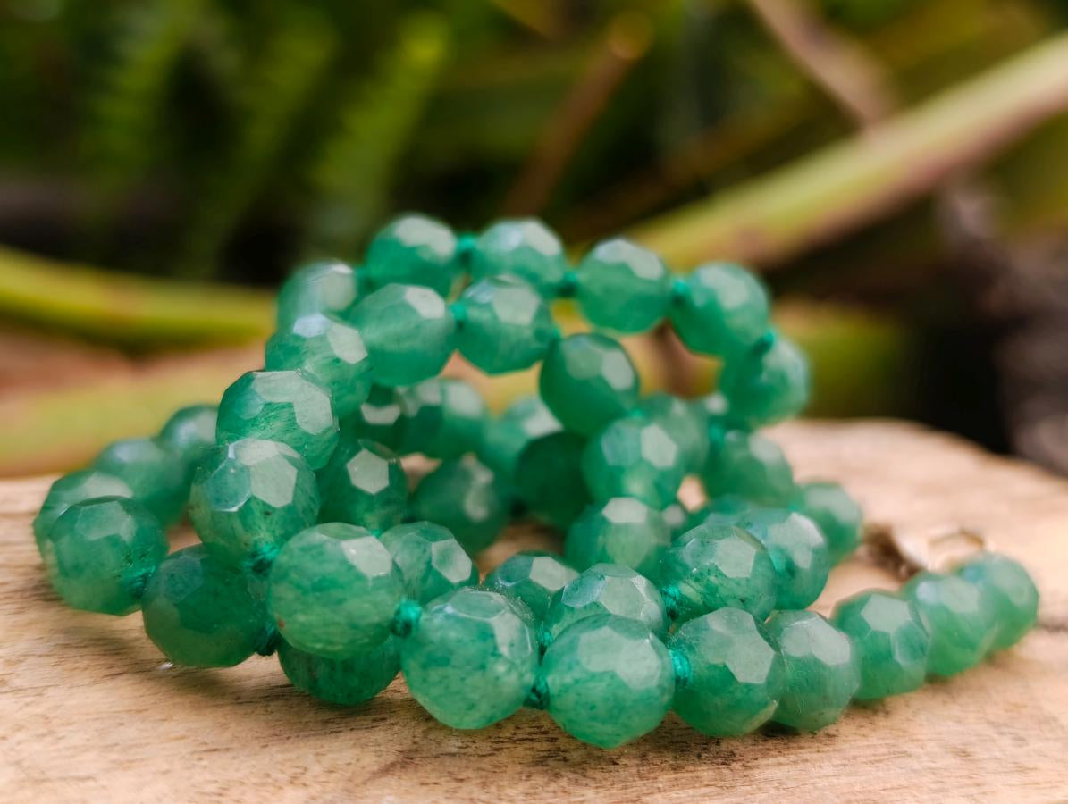 Hand Made Emerald Aventurine Faceted Bead Necklace - Sold Per Item - From Zimbabwe