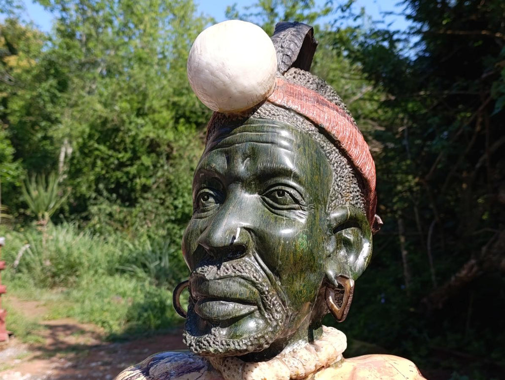 Hand XXL Made Zulu King Bust Verdite Carving x 1 From Southern Africa