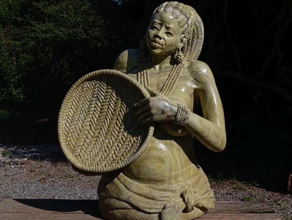 Hand Made XXL Royal Africa Bust Female African Butter Jade Carving x 1 From South Africa