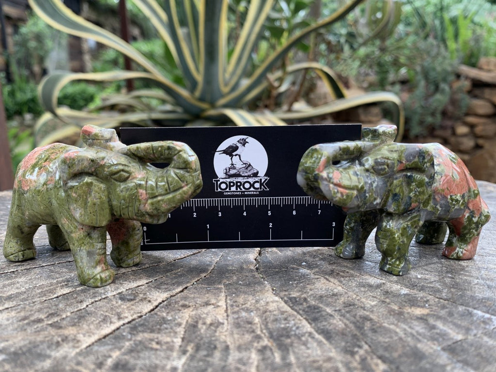 Polished Pair of Unakite Elephant Carvings x 1 From South Africa