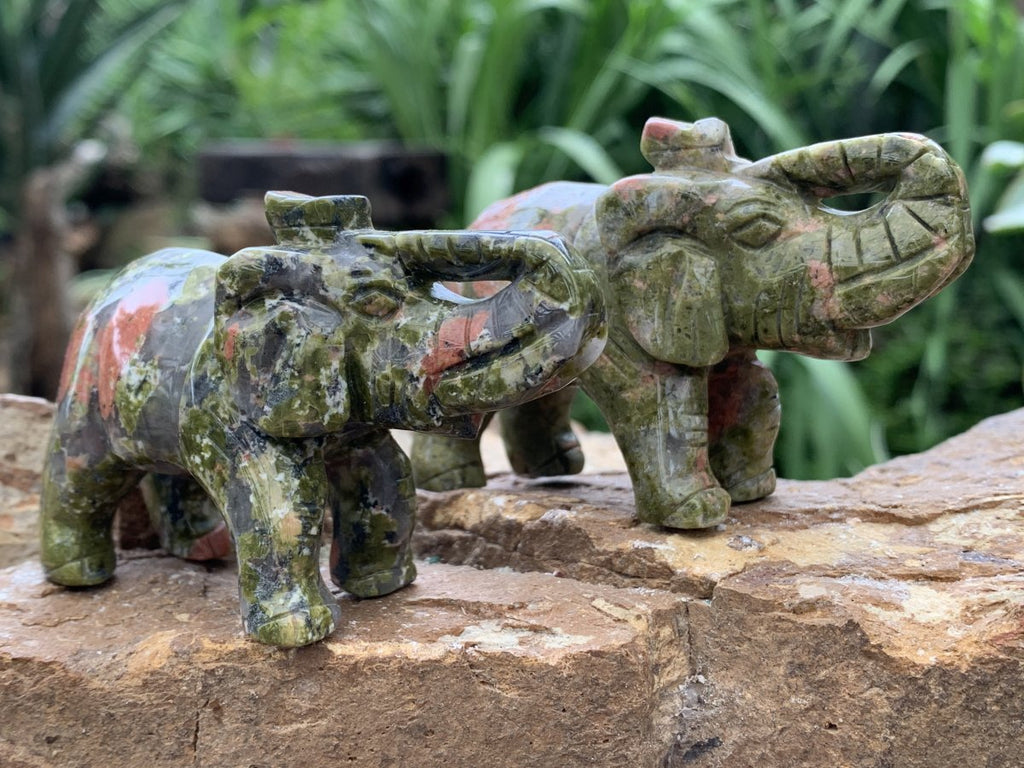 Polished Pair of Unakite Elephant Carvings x 1 From South Africa