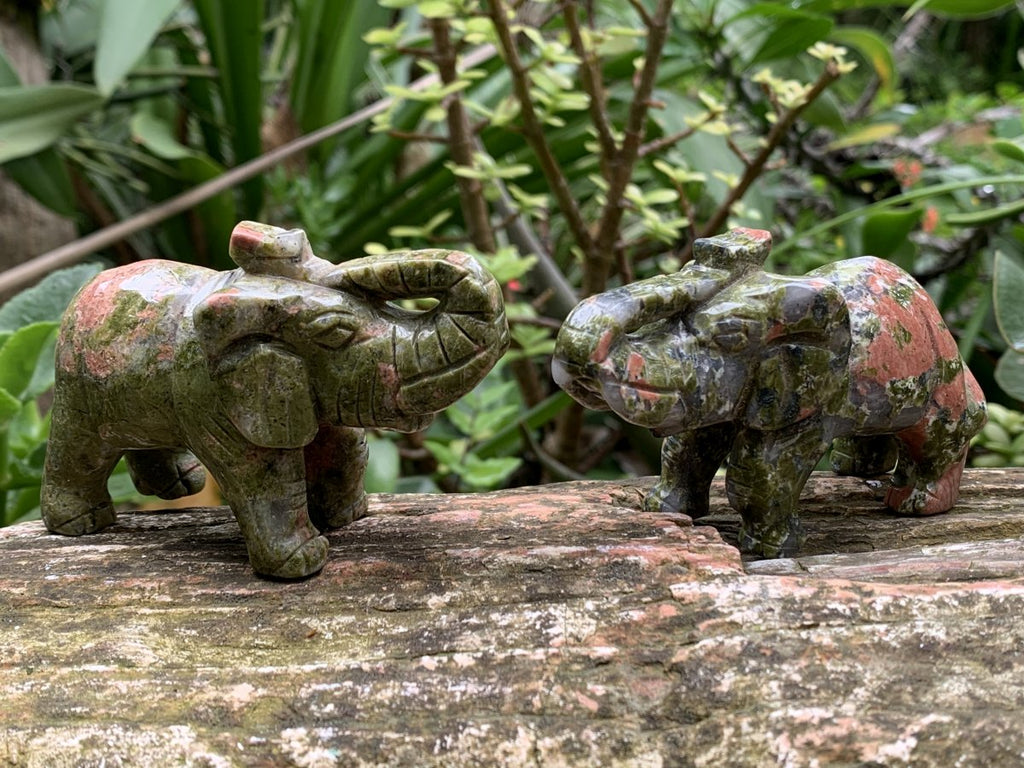 Polished Pair of Unakite Elephant Carvings x 1 From South Africa