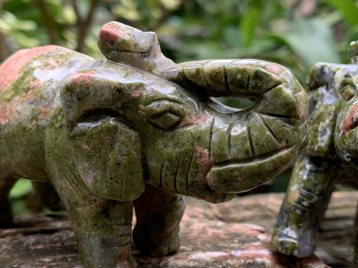 Polished Pair of Unakite Elephant Carvings x 1 From South Africa