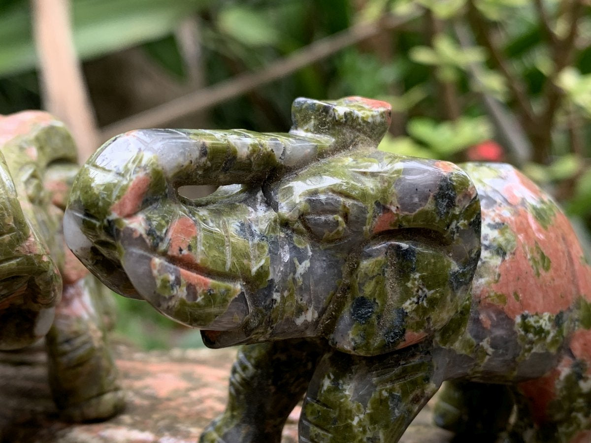 Polished Pair of Unakite Elephant Carvings x 1 From South Africa