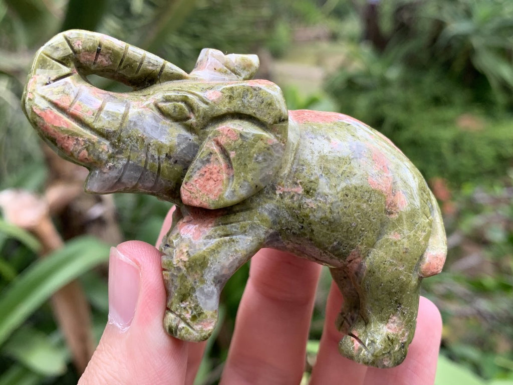 Polished Pair of Unakite Elephant Carvings x 1 From South Africa